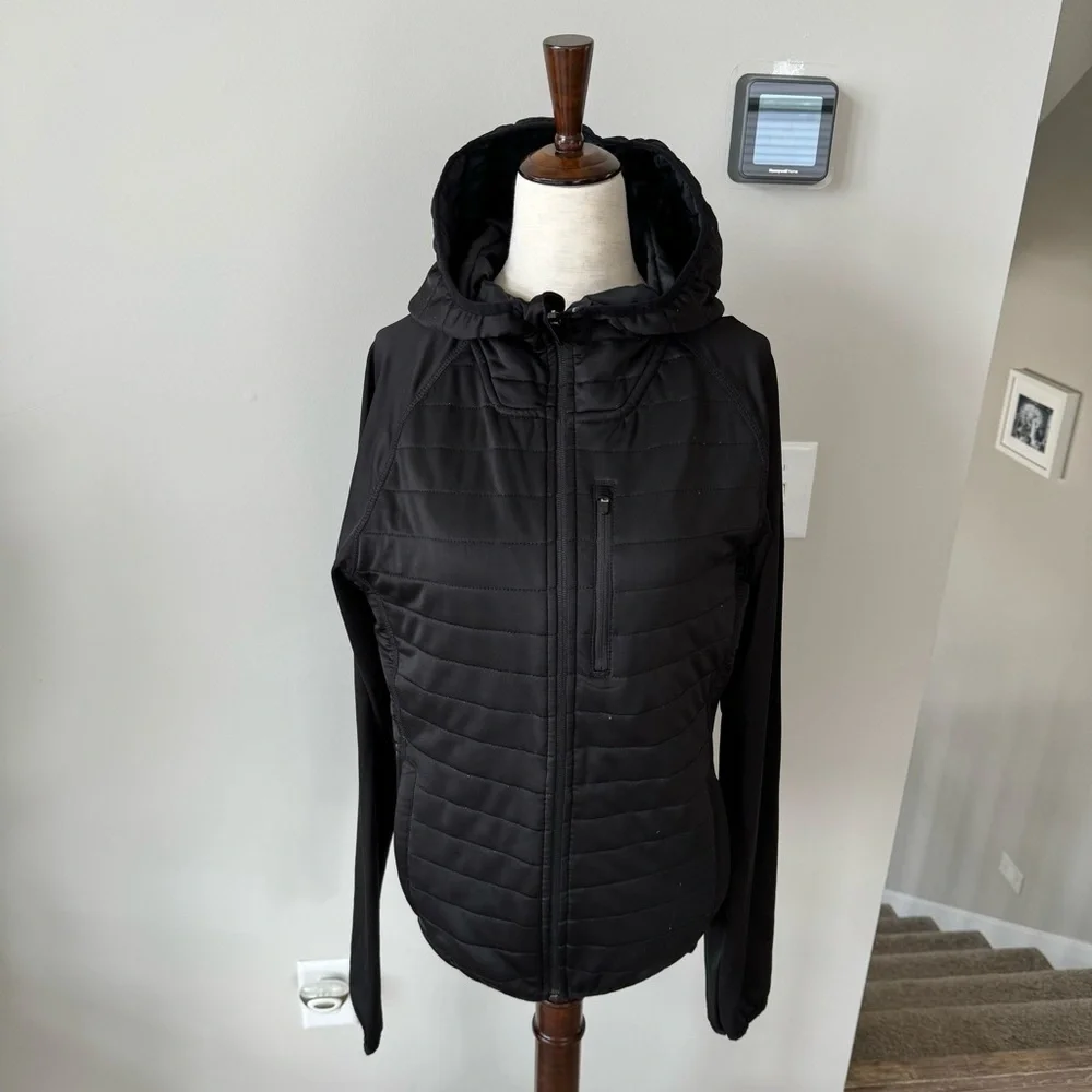 Zyia Shiny Quilted Full Zip Hooded Light-Weight Athletic Jacket